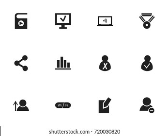 Set Of 12 Editable Global Icons. Includes Symbols Such As Monitor, Access Allowed, Publish And More. Can Be Used For Web, Mobile, UI And Infographic Design.