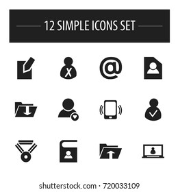 Set Of 12 Editable Global Icons. Includes Symbols Such As Edit File, Medal, Lovely Profile And More. Can Be Used For Web, Mobile, UI And Infographic Design.
