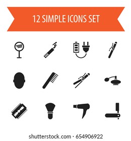Set Of 12 Editable Hairstylist Icons. Includes Symbols Such As Hair Roller, Fragrance, Blow Dryer And More. Can Be Used For Web, Mobile, UI And Infographic Design.