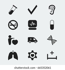 Set Of 12 Editable Health Icons. Includes Symbols Such As Pulse, Respiratory Organ, Drug And More. Can Be Used For Web, Mobile, UI And Infographic Design.
