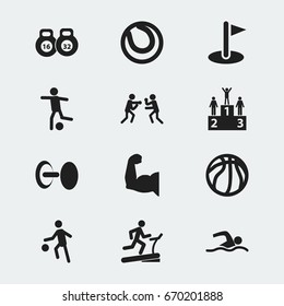 Set Of 12 Editable Healthy Icons. Includes Symbols Such As Strength, Sportsman, Fight And More. Can Be Used For Web, Mobile, UI And Infographic Design.