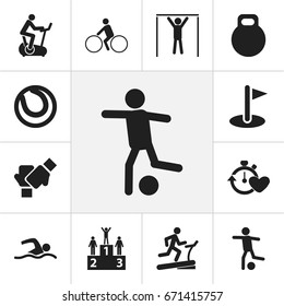 Set Of 12 Editable Healthy Icons. Includes Symbols Such As Flag, Weightiness, Game Ball And More. Can Be Used For Web, Mobile, UI And Infographic Design.