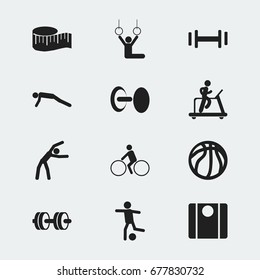 Set Of 12 Editable Healthy Icons. Includes Symbols Such As Jogging, Balance, Strength And More. Can Be Used For Web, Mobile, UI And Infographic Design.
