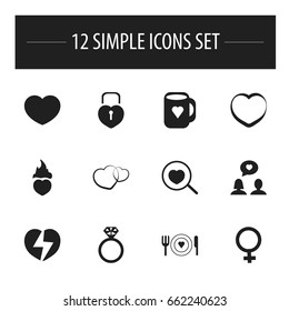 Set Of 12 Editable Heart Icons. Includes Symbols Such As Divorce, Woman Symbol, Fire Loving And More. Can Be Used For Web, Mobile, UI And Infographic Design.
