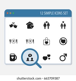 Set Of 12 Editable Heart Icons. Includes Symbols Such As Family, Matrimony, Sparrow And More. Can Be Used For Web, Mobile, UI And Infographic Design.