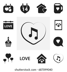 Set Of 12 Editable Heart Icons. Includes Symbols Such As Love, House, Valentines Day And More. Can Be Used For Web, Mobile, UI And Infographic Design.