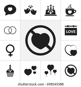 Set Of 12 Editable Heart Icons. Includes Symbols Such As Engagement, Sparrow, Woman Symbol And More. Can Be Used For Web, Mobile, UI And Infographic Design.