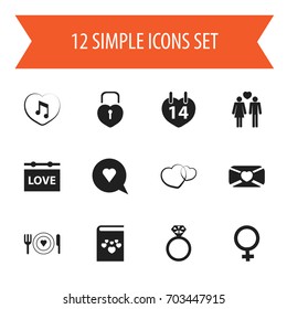 Set Of 12 Editable Heart Icons. Includes Symbols Such As Woman Symbol, Music, Romance And More. Can Be Used For Web, Mobile, UI And Infographic Design.