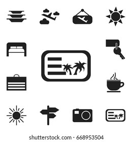 Set Of 12 Editable Holiday Icons. Includes Symbols Such As Road Guidance, Invitation, Family Suit And More. Can Be Used For Web, Mobile, UI And Infographic Design.