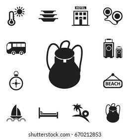 Set Of 12 Editable Holiday Icons. Includes Symbols Such As Rucksack, Yacht, Forecast And More. Can Be Used For Web, Mobile, UI And Infographic Design.