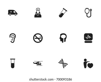 Set Of 12 Editable Hospital Icons. Includes Symbols Such As Listen, Intelligence, Emergency And More. Can Be Used For Web, Mobile, UI And Infographic Design.