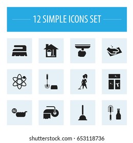 Set Of 12 Editable Hygiene Icons. Includes Symbols Such As Bucket With Mop, 60 Degrees, Sweep And More. Can Be Used For Web, Mobile, UI And Infographic Design.