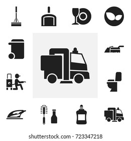Set Of 12 Editable Hygiene Icons. Includes Symbols Such As Mopping, Leaves, Cleaner And More. Can Be Used For Web, Mobile, UI And Infographic Design.