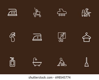 Set Of 12 Editable Hygiene Outline Icons. Includes Symbols Such As Bathtub, Maximum Power, Fluid Soap And More. Can Be Used For Web, Mobile, UI And Infographic Design.