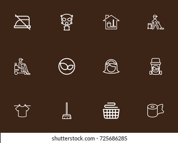 Set Of 12 Editable Hygiene Outline Icons. Includes Symbols Such As Leaves, Do Not Iron, Hanging Rope And More. Can Be Used For Web, Mobile, UI And Infographic Design.