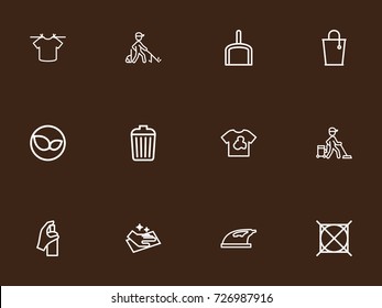 Set Of 12 Editable Hygiene Outline Icons. Includes Symbols Such As Scoop, Bucket, Dirty Clothes And More. Can Be Used For Web, Mobile, UI And Infographic Design.