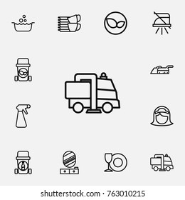 Set Of 12 Editable Hygiene Outline Icons. Includes Symbols Such As Maid, Pier Glass, Leaves And More. Can Be Used For Web, Mobile, UI And Infographic Design.