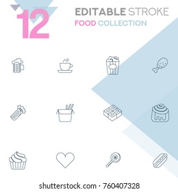 Set of 12 editable icons. Food collection vector illustration