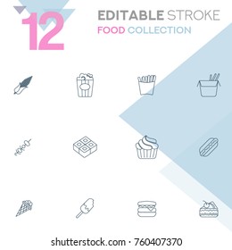 Set of 12 editable icons. Food collection vector illustration
