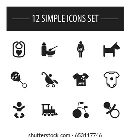 Set Of 12 Editable Infant Icons. Includes Symbols Such As Railway, Pregnancy, Tricycle And More. Can Be Used For Web, Mobile, UI And Infographic Design.