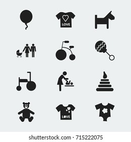 Set Of 12 Editable Infant Icons. Includes Symbols Such As Blouse, Teddy, Young Fashion And More. Can Be Used For Web, Mobile, UI And Infographic Design.