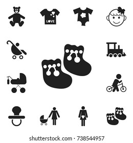 Set Of 12 Editable Infant Icons. Includes Symbols Such As Carriage, Pram, Railway And More. Can Be Used For Web, Mobile, UI And Infographic Design.
