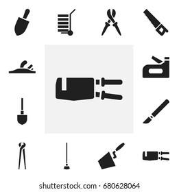 Set Of 12 Editable Instrument Icons. Includes Symbols Such As Plane, Equipment, Saw And More. Can Be Used For Web, Mobile, UI And Infographic Design.