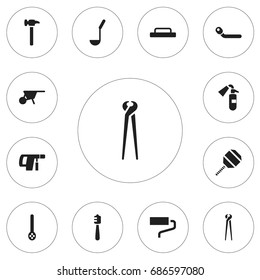 Set Of 12 Editable Instrument Icons. Includes Symbols Such As Sprinkler, Honey Stick, Pincers And More. Can Be Used For Web, Mobile, UI And Infographic Design.