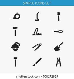 Set Of 12 Editable Instrument Icons. Includes Symbols Such As Honey Stick, Knife Box, Trowel And More. Can Be Used For Web, Mobile, UI And Infographic Design.