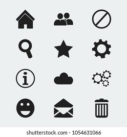 Set of 12 editable internet icons. Includes symbols such as gear, deny, faq and more. Can be used for web, mobile, UI and infographic design.