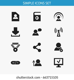 Set Of 12 Editable Internet Icons. Includes Symbols Such As Computer, Connection, Document And More. Can Be Used For Web, Mobile, UI And Infographic Design.