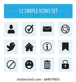 Set Of 12 Editable Internet Icons. Includes Symbols Such As Home And More. Can Be Used For Web, Mobile, UI And Infographic Design.