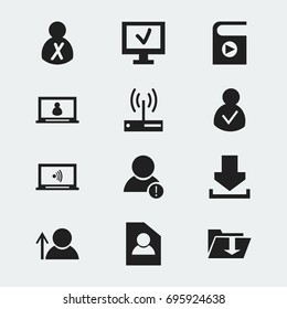 Set Of 12 Editable Internet Icons. Includes Symbols Such As Dossier, Modem, Document And More. Can Be Used For Web, Mobile, UI And Infographic Design.