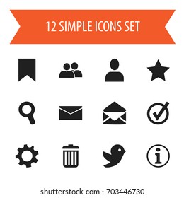 Set Of 12 Editable Internet Icons. Includes Symbols Such As Faq, Bookmark, Letter And More. Can Be Used For Web, Mobile, UI And Infographic Design.