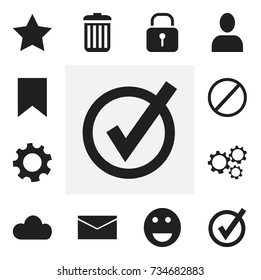 Set Of 12 Editable Internet Icons. Includes Symbols Such As Profile, Bookmark, Recycle Bin And More. Can Be Used For Web, Mobile, UI And Infographic Design.