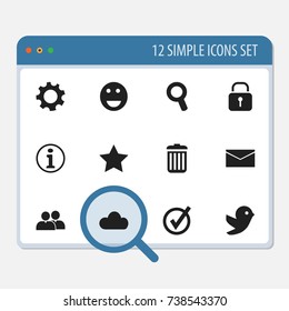 Set Of 12 Editable Internet Icons. Includes Symbols Such As Group, Bookmark, Security And More. Can Be Used For Web, Mobile, UI And Infographic Design.