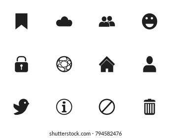 Set of 12 editable internet icons. Includes symbols such as recycle bin, network, deny and more. Can be used for web, mobile, UI and infographic design.