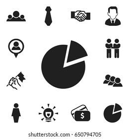 Set Of 12 Editable Job Icons. Includes Symbols Such As Cravat, Job Woman, Circle Diagram And More. Can Be Used For Web, Mobile, UI And Infographic Design.
