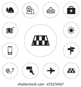 Set Of 12 Editable Journey Icons. Includes Symbols Such As Gps, Mobile Phone, Navigation And More. Can Be Used For Web, Mobile, UI And Infographic Design.