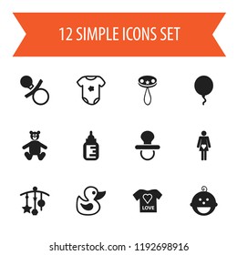 Set of 12 editable kid icons. Includes symbols such as decoration, t-shirt, son and more. Can be used for web, mobile, UI and infographic design.