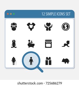 Set Of 12 Editable Kin Icons. Includes Symbols Such As Stove, Bodysuit, Save Love And More. Can Be Used For Web, Mobile, UI And Infographic Design.
