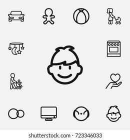 Set Of 12 Editable Kin Outline Icons. Includes Symbols Such As Son, Monitor, Wizard And More. Can Be Used For Web, Mobile, UI And Infographic Design.