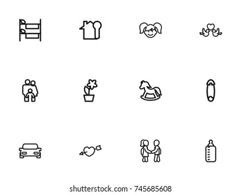 Set Of 12 Editable Kin Outline Icons. Includes Symbols Such As Lovers, People, Daughter And More. Can Be Used For Web, Mobile, UI And Infographic Design.