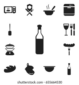Set Of 12 Editable Kitchen Icons. Includes Symbols Such As Bread, Microwave, Beer And More. Can Be Used For Web, Mobile, UI And Infographic Design.