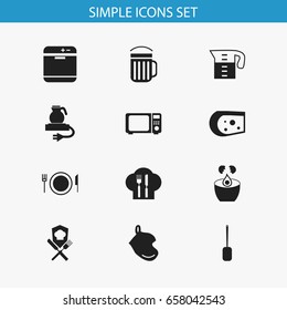 Set Of 12 Editable Kitchen Icons. Includes Symbols Such As Cookery, Cheddar, Water Jug And More. Can Be Used For Web, Mobile, UI And Infographic Design.