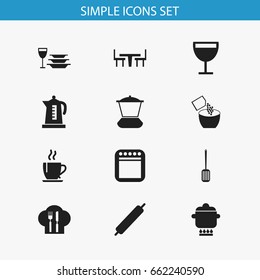 Set Of 12 Editable Kitchen Icons. Includes Symbols Such As Coffee, Cooking, Kitchen Shovel And More. Can Be Used For Web, Mobile, UI And Infographic Design.