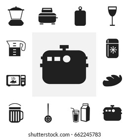 Set Of 12 Editable Kitchen Icons. Includes Symbols Such As Cookware, Goblet, Toaster And More. Can Be Used For Web, Mobile, UI And Infographic Design.