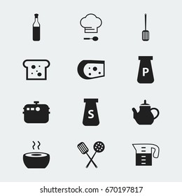 Set Of 12 Editable Kitchen Icons. Includes Symbols Such As Teapot, Kitchen Shovel, Cheddar And More. Can Be Used For Web, Mobile, UI And Infographic Design.