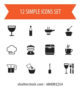 Set Of 12 Editable Kitchen Icons. Includes Symbols Such As Saltshaker, Water Jug, Beer And More. Can Be Used For Web, Mobile, UI And Infographic Design.