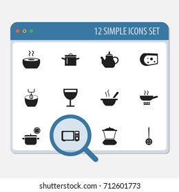Set Of 12 Editable Kitchen Icons. Includes Symbols Such As Cheddar, Mixer, Wineglass And More. Can Be Used For Web, Mobile, UI And Infographic Design.